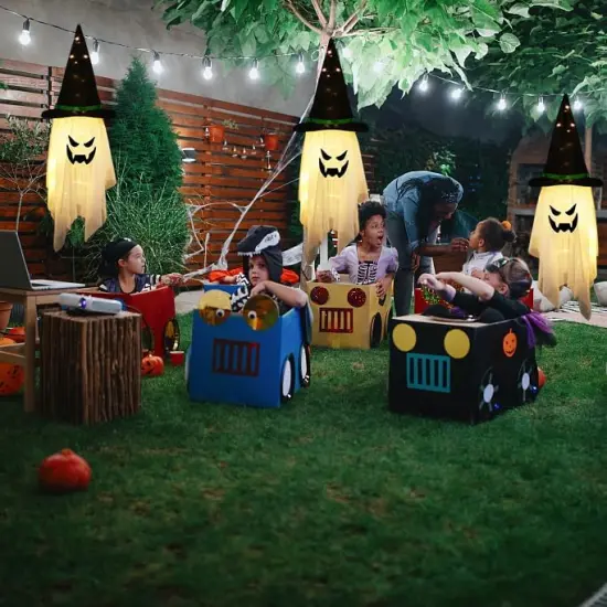 Halloween Decorations Outdoor Hanging Lighted Decor Glowing Ghost Witch Hat {4}