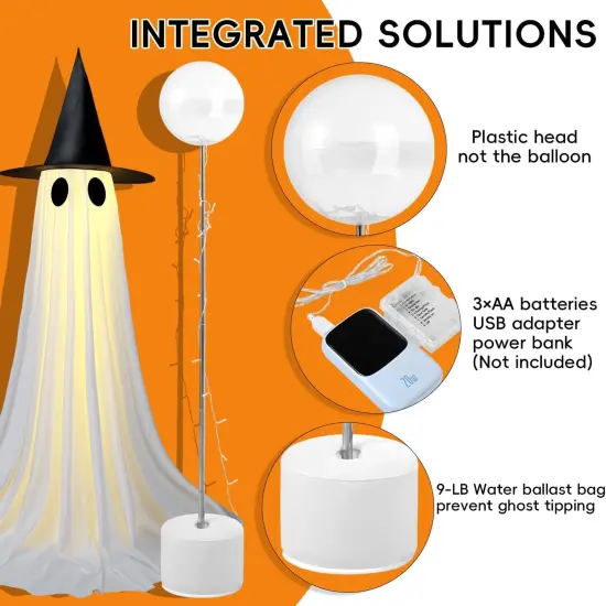 5 FT Ghost Decor with Remote Controlled String Lights USB or Battery Powered {2}