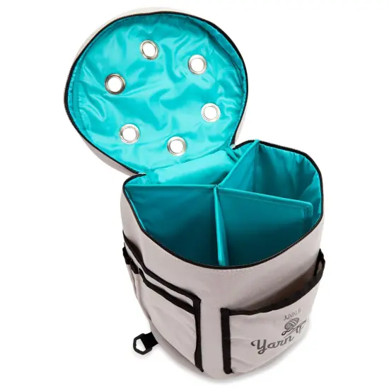 Grey Yarn Bag with Dividers for Portable Knitting Kit, Crochet Bag for Accessories and Supplies Storage (11.8 x 9.8 In) White {6}