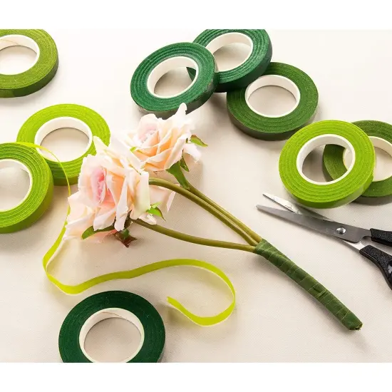 Floral Tape - 12-Pack Florist Tape, Green Floral Adhesives, Perfect for Bouquet Stem Wrapping, Floral Arrangement and Crafts, 0.47 Inches x 30 Yards, 4 Green Shades {2}