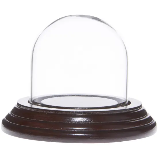 Plymor 2" x 2" Mini Glass Display Dome Cloche Dark Mahogany Veneer {1}