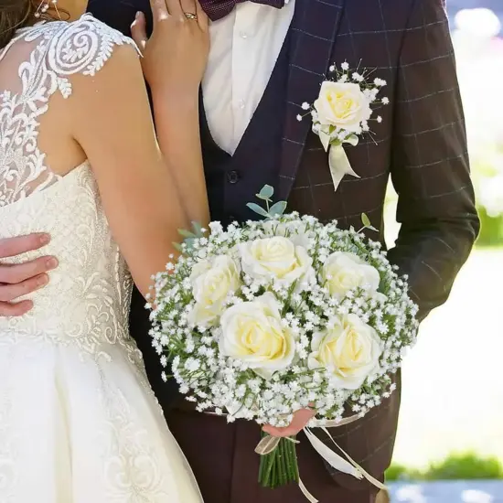 5 Pcs Babys Breath Artificial Flowers, White Long Stem Baby Breath Flowers Artificial Bulk, Real Touch Fake Babys Breath Gypsophila for Wedding Bridal Bouquet Party Arrangements Home Decor {5}