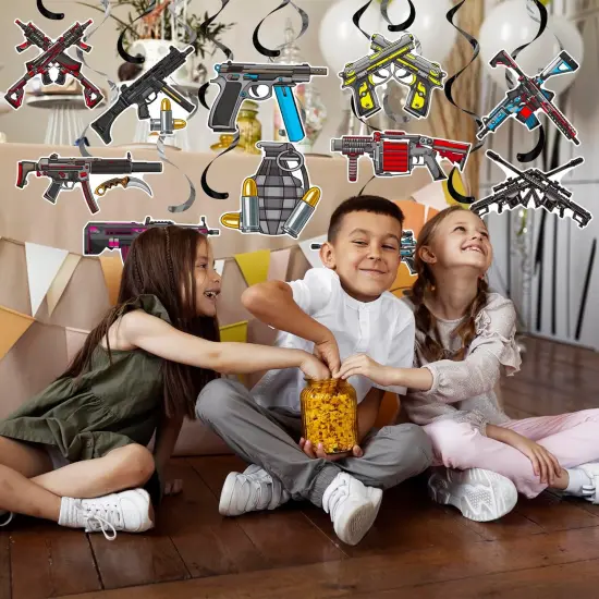 Gun Hanging Swirls Gun Pistol Party Hanging Decorations 20PCS Gun Shooting Ceiling Swirls Gun Themed Birthday Party Hanging Streamers for Gun Party Baby Shower Supplies {4}