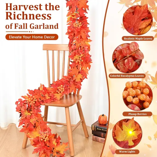 6 Ft Fall Leaves Garland with Lights {5}