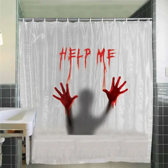 72 Inch Help Me Blood Stained Shower Curtain Horror Decoration {2}
