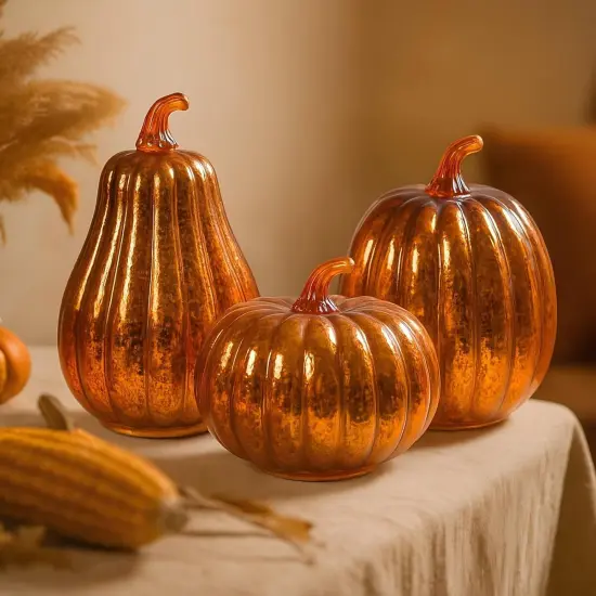 Fall Lighted Glass Pumpkins Set of 3 {2}
