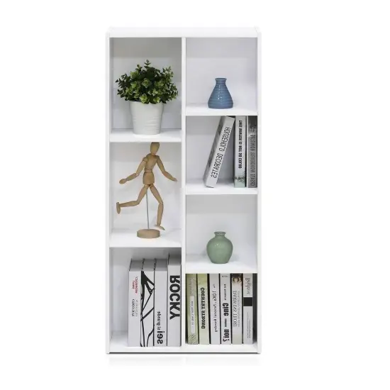 Modern 42-inch High Bookcase with 7 Open Shelves in White Wood Finish {2}