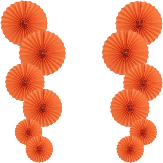 Orange Party Hanging Fans DIY Set - 12pcs Paper Fans with Pinwheels - DIY Paper Craft for Wedding, Birthday, Christmas Party Decoration {1}