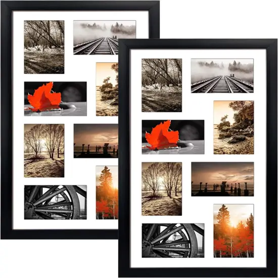 4x6 Black Collage Picture Frames Set of 2, 8 Openings Matted Collage Frame for 4x6 Pictures to Display 16 Multi Photos for Wall {2}