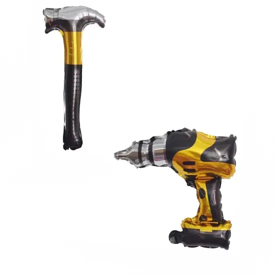 4PCS Hammer Mylar Foil Balloons Drill Balloons for Car Construction Birthday Themed Party Decoration Baby Shower {3}