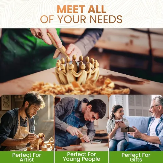 Premium 8 pcs Linocut Wood Carving Tools Set kit for Beginners Craft for Adults Woodworking Kids Whittling Knife Carpenter widdle Basswood Blocks Engraving Chisel Pumpkin Hobby Linoleum lino Cutters {3}