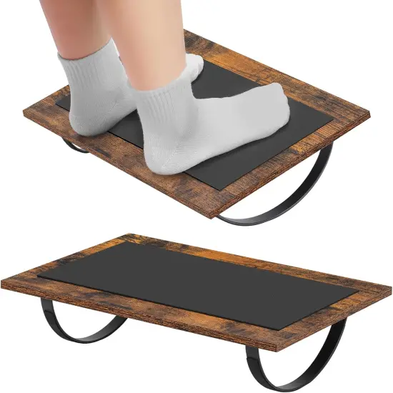 2-Pack Wooden Rocking Under Desk Foot Rest with Anti-Slip Surface &ndash; Ergonomic Adjustable Footrest for Office & Home, 4.7&rdquo; Height, Brown {1}