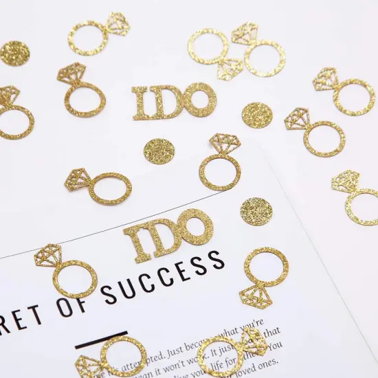 Gold Wedding Table Confetti,Glitter Paper Diamond Ring Confetti, I Do Engagement Party Table Scatter,Bachelorette Bridal Shower Party Decorations {4}
