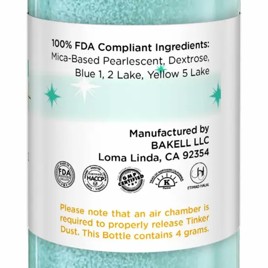 Bakell - Turquoise Tinker Dust Edible Glitter (4g, 1x Spray Pump) for Food, Desserts, and Beverages! {6}