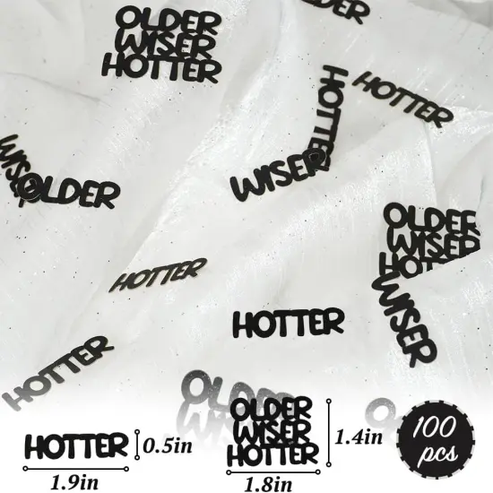 Older Wiser Hotter Glitter Confetti for Black Birthday Party Table Scatter, Sprinkle Decorations for Women Men 25th 30th 40th 50th 60th 70th 80th Birthday Anniversary Paper Confetti (100 PCS) {4}