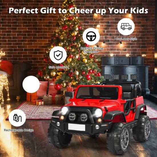 2-Seat Ride-On Car Truck with Remote Control, LED Lights, Music and Safety Features Red {6}