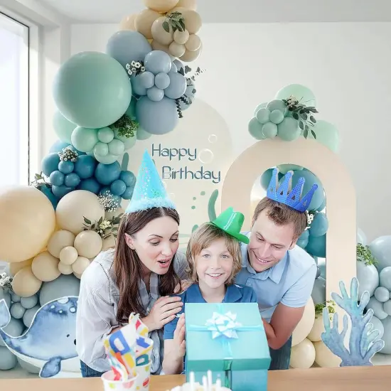 147pcs Under the Sea Balloons Garland Arch Kit with Dusty Slate Blue Pastel Green Sand White Latex Balloons for Ocean Themed Under the Sea Baby Shower Birthday Party Decorations {5}