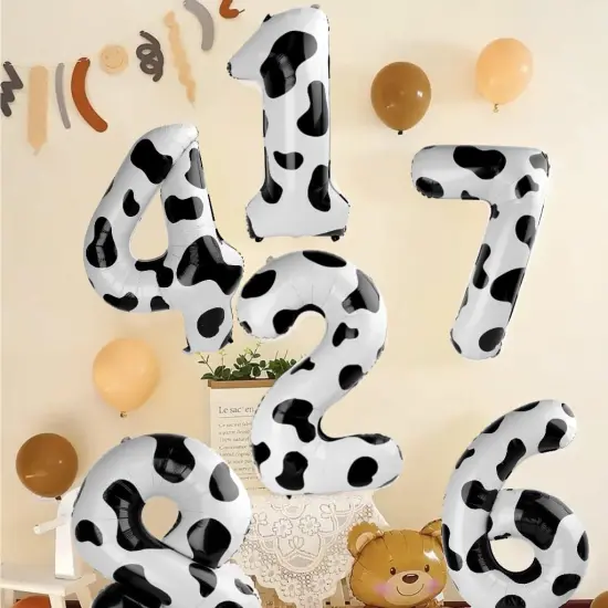 Balloons Number 6th Birthday Balloon for Boy Girl, 40 Inch Black White Cow Print Large 6 Foil Mylar Foil Balloon Helium Number Balloons Animal Farm Cowboy Cowgirl Themed Party {4}