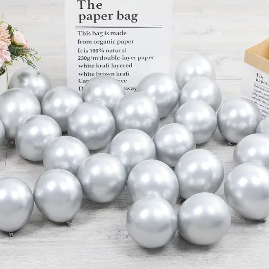100pcs 5inch Tiny Blue Silver Chrome Metallic Latex Balloons for Birthday Party Bridal Baby Shower Engagement Wedding Party Decorations (Blue Silver) {3}