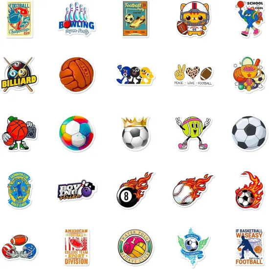 100 Pack Sports Stickers, Sports Football Soccer Baseball Basketball Party Favors, Sports Ball Stickers for Water Bottles Laptop, Birthday Decorations {3}