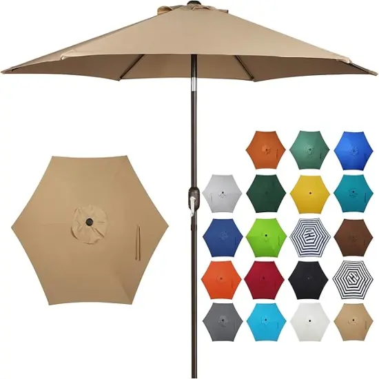 Patio Umbrella, Yard Umbrella Push Button Tilt Crank (Tan) {1}