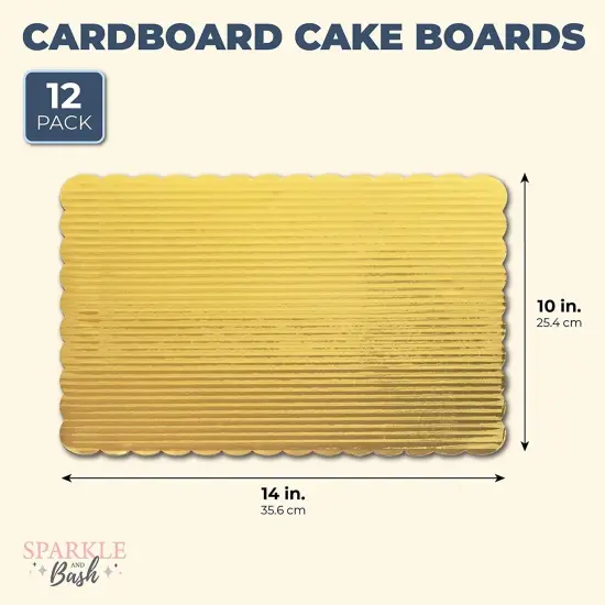 12 Pack Quarter Sheet Gold Cake Boards, 10x14 Inch Scalloped Foil Rectangle Dessert Bases for Cupcakes {5}