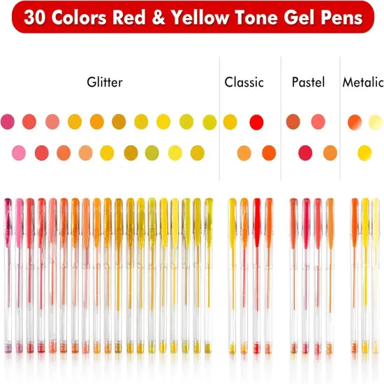 60 Pack Red Yellow Tone Gel Pens, 30 Red Orange Yellow Gel Pens with 30 Refills for Adults Coloring Books Journaling Drawing Nature, Landscapes, Animals Scenes {2}