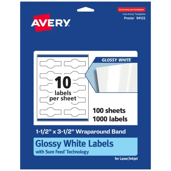 Avery Glossy White Wraparound Labels with Sure Feed, 1.5" x 3.5" {7}