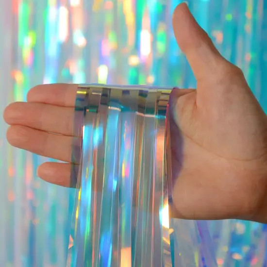 Iridescent Foil Fringe Backdrops Party Decorations - 2 Pack 3.2 x 6.5 ft Metallic Tinsel Photo Backdrop Curtains for Mermaid Unicorn Birthdays Parties {2}