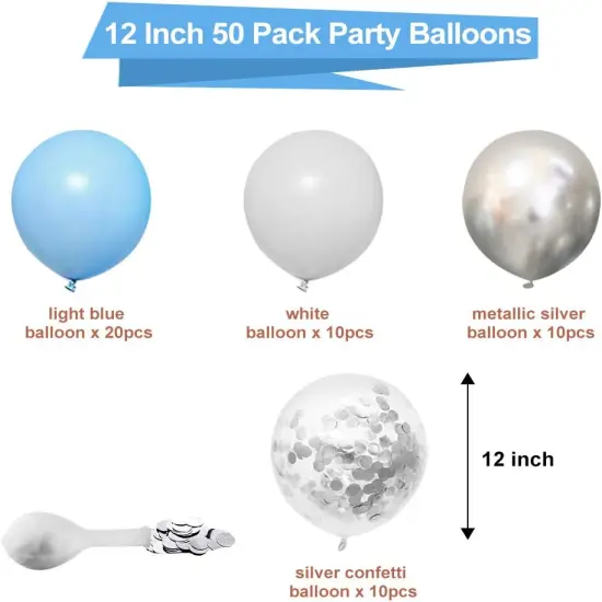 Blue White Silver Confetti Balloons, 50pcs 12 Inches Latex Party Balloons Helium Balloons for Birthday Bridal Shower Graduation Wedding Decorations {3}