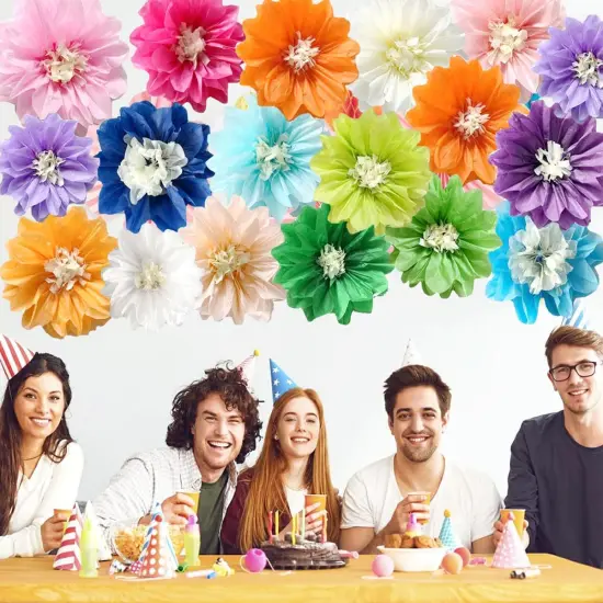 12pcs 8in 10in Paper Pom Poms Hanging Decors Paper Flowers DIY Art Craft Blooms for Occasions: Wedding, Baby Shower, Birthdays {4}