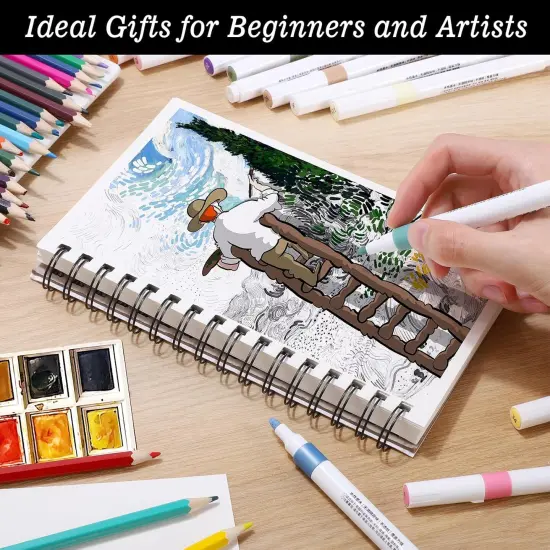 4 Pack Sketchbook, 5.5x8.5 inches Drawing Paper Sketch Book, 98lb/160gsm Heavyweight Spiral Bound Sketch Pads, Suitable for Wet and Dry Media, Drawing, Painting, Sketching(200 Sheets) {5}