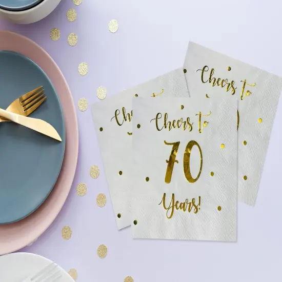 Cheers to 70 Years Cocktail Napkins | Happy 70th Birthday Decorations for Men and Women and Wedding Anniversary Party Decorations | 50-Pack 3-Ply Napkins | 5 x 5 inch folded (White) {4}