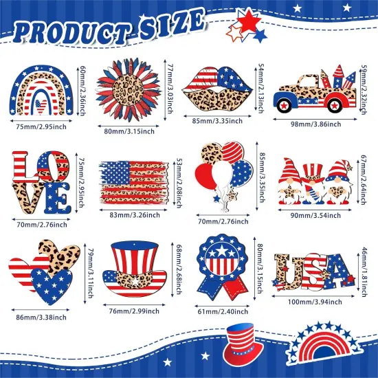 36 Pcs Patriotic Hanging Ornaments for Tree 4th of July Wood Decor Labor Day Independence Wooden Ornaments with Ropes Star USA Flag Gnome Red White and Blue Decorations Memorial Day(Leopard) {3}