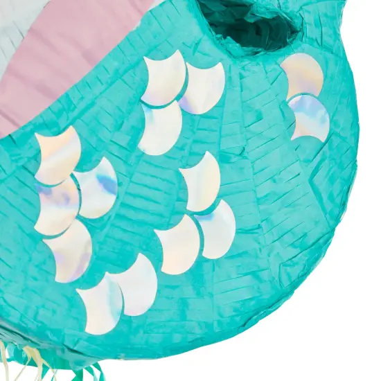 Unicorn Mermaid Pinata - Pull String Pinata for Girls Under the Sea Party Decorations, Rainbow Birthday (Small, 16.5x13x3 In), For Ages 3+ Blue {6}