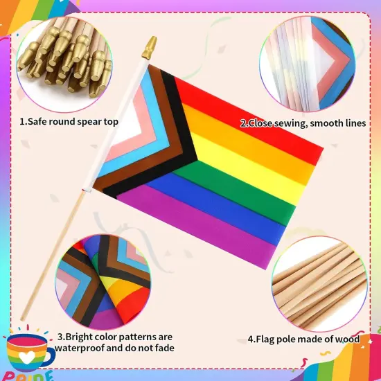 Progress Rainbow Pride Mini Flag, 22 Pack Small Mini Hand Held LGBT Flags American Rainbow Flag for Parades,Rainbow Festival Progress Party Decorations Supplies(5x8inch) {3}