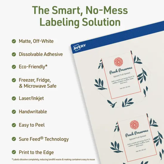 Avery Dissolvable Labels, 2-1/2" x 2-57/64" Hexagon {8}