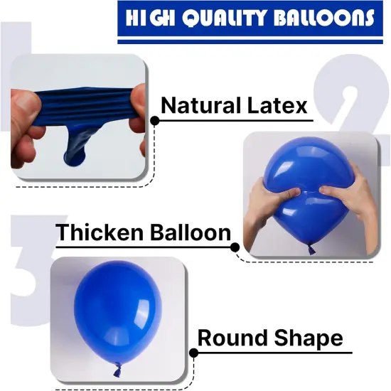 Royal Blue Balloons 123 pcs Blue Balloons Different Sizes Pack of 18 12 10 5 Inch Dark Blue Balloon Arch Kit Balloon Garland for Birthday Graduation Baby Shower Party Decorations Blue-Y59 {3}