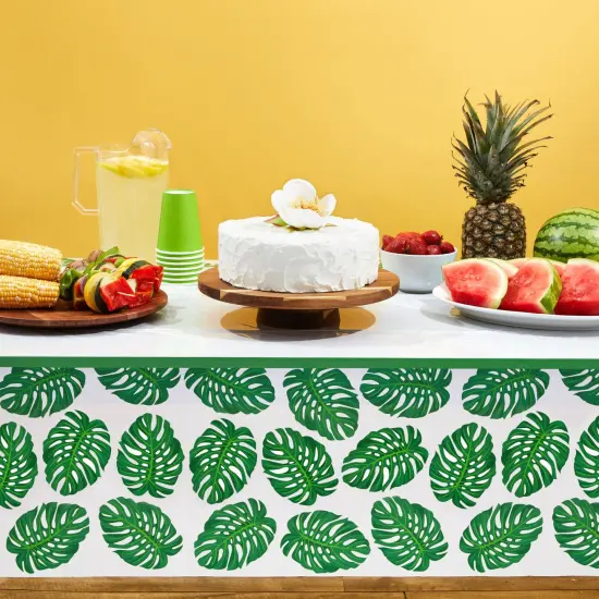 3 Pack Tropical Leaves Tablecloth for Hawaiian Luau, Safari Birthday Party Decorations, Baby Shower (54 x 108 In) Green {2}