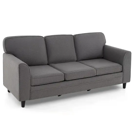 Modern 3-Seater Sofa Couch with Soft Teddy Velvet Ergonomic Cushions Wood Legs for Living Room Gray {8}