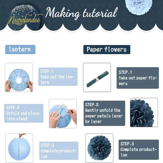 Dusty Blue Wedding Decorations, 12 PCS Blue Grey Tissue Pom Poms Paper Lanterns Decor for Birthday, Bridal Shower, Baby Shower, Bachelorette Party Hanging Decoration Supplies {4}