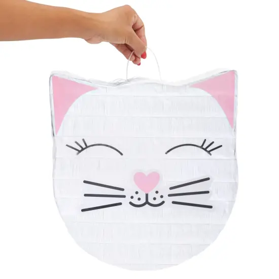 Cat Pinata for Kitty Birthday Party Supplies, Kitten Themed Decorations (14x12.8x3 in, Small), For Ages 3+ White {6}