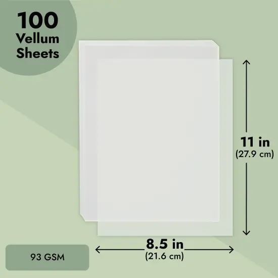 100 Sheet Translucent Vellum Paper, Traceable & Printable, 8.5" x 11" Inkjet & Laser Printer Compatible, 93gsm Sheets for Invitation, Sketching & Card Overlays White {5}
