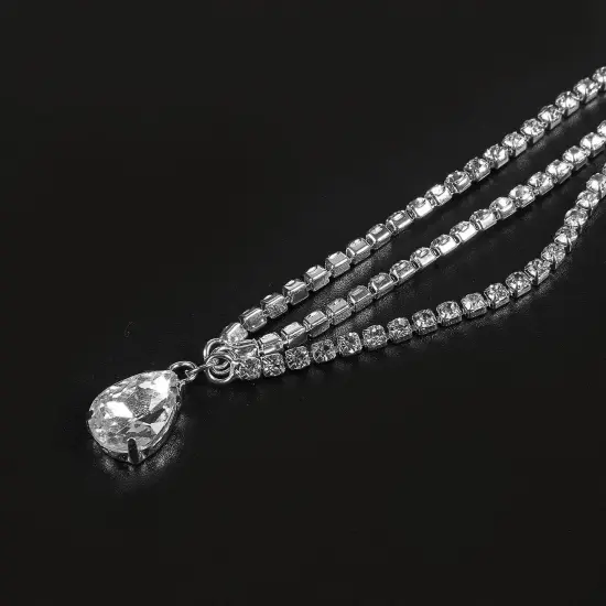 Silver Rhinestone Head Chain, Pendant Headpiece for Wedding, Bachelorette Party, Bridal Shower {5}