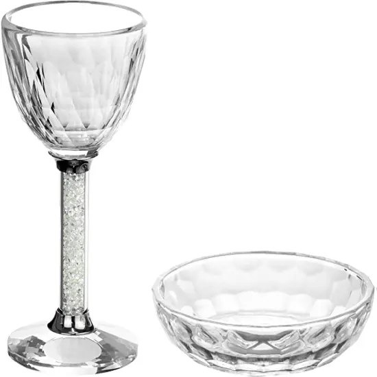 Crystal Kiddush Cup with Gemstone Stem and Tray By Kinor Decor Clear Gemstones {4}