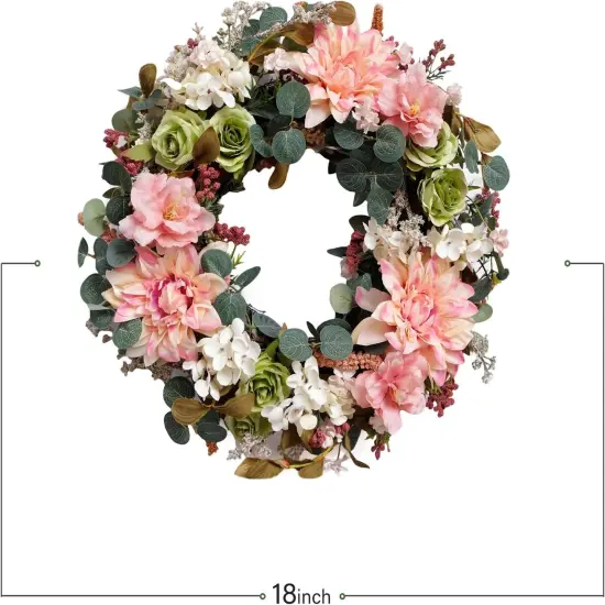 18&rdquo; Silk Dahlia Rose Front Door Summer Floral Wreath - Summer Floral Decor, Farmhouse Wall & Wedding Home Decor (Indoor/Outdoor) {3}