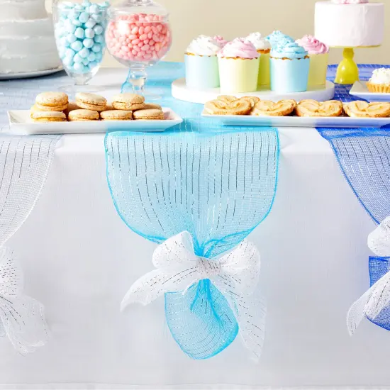 4-Pack Deco Mesh Ribbon Rolls, 1080 x 10 Inches Craft Mesh for Wreaths, Centerpieces, Decorations, Metallic Poly Burlap Mesh 10 inches in Blue, Silver, White, and Royal Blue Multicolor {4}