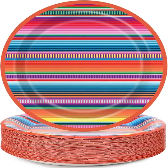 48PCS Mexican Serape Fiesta Paper Plates 7" Disposable Fiesta Party Platters, Mexico Stripes Dessert Plates Supplies Decor for Cinco De Mayo Dance Pinata Taco Colorful Ponchos Cook Dinner Tableware {1}
