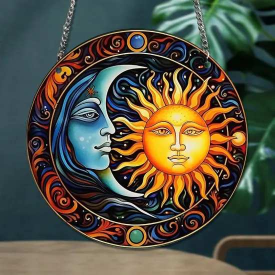 Summer Sun and Moon Acrylic Window Hangings Stained Window & Wall Decor, Ideal Housewarming Gift, Home Decor for Grandma Wife Teacher Bright Lover {1}