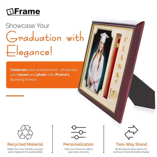 iFrame Graduation Photo & Tassel Frame I 5x7 & 8x10 Picture Frame For 2025 Class Year | Real Wood Cherry, Black and Walnut Finish I Wall Mount & Tabletop Graduation Frame | Made in USA {8}